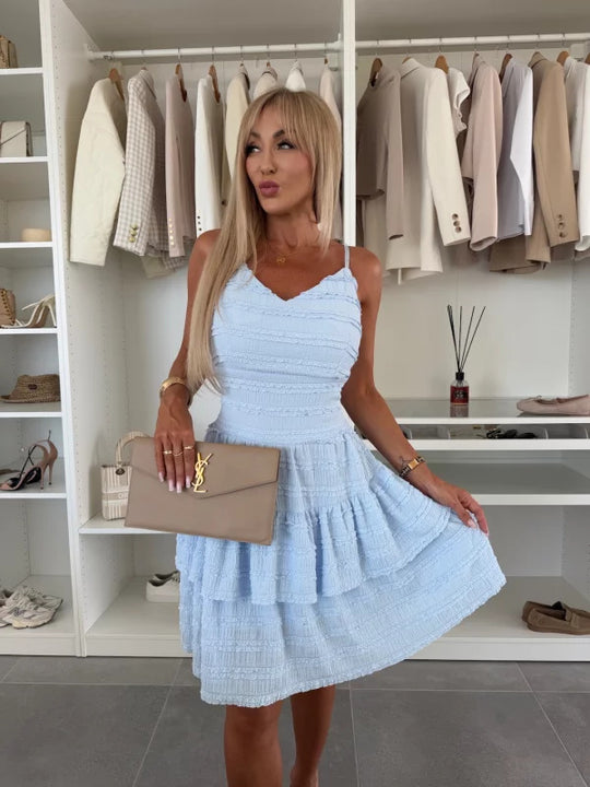 Damen Sommerliches A-Linien Kleid mit Rüschen und feinem Strukturdesign EB