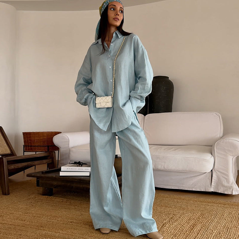 Damen lässiges Leinen-Loungewear-Ensemble EB