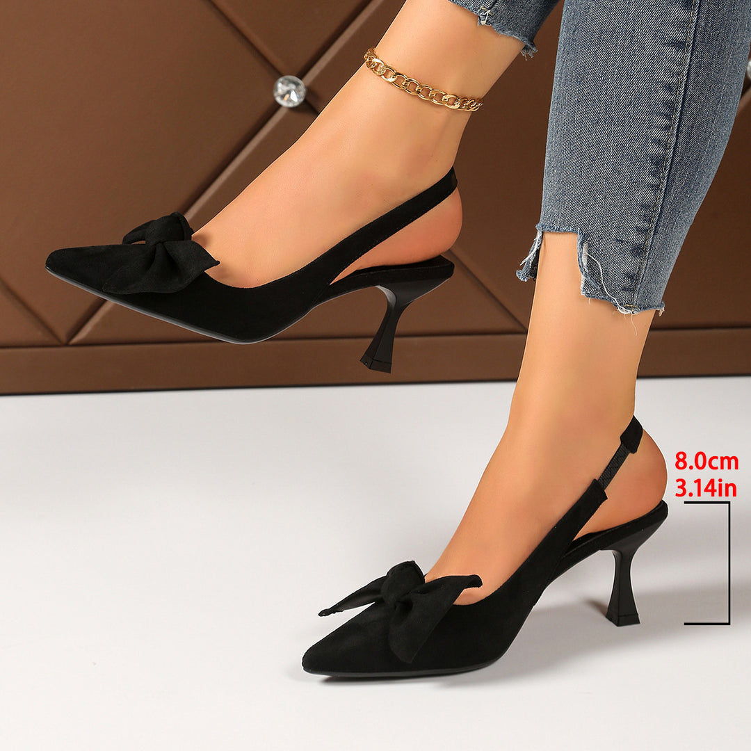 Damen Slingback Pumps mit aufwendiger Schleifen-Applikation und elegantem Absatz EB