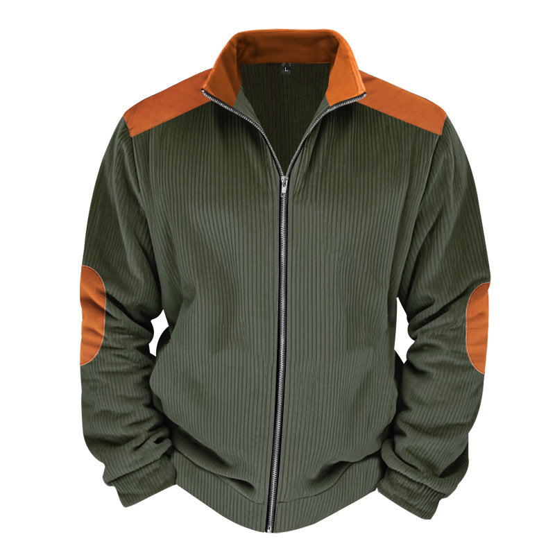 Herren Sportliche Zip-Jacke mit Rippenstruktur und Kontrastärmel EB