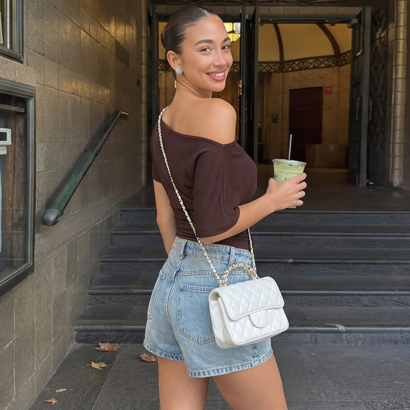 Damen Offshoulder Oberteil mit Schnürung EB