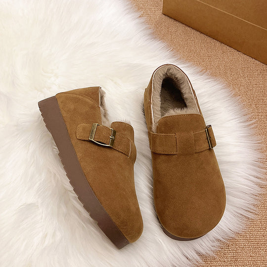 Damen Clogs mit weichem Kunstfellfutter und dekorativem Schnallenverschluss EB
