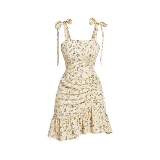 Damen verspieltes Mini-Kleid mit Rüschendetails und Schleifen EB