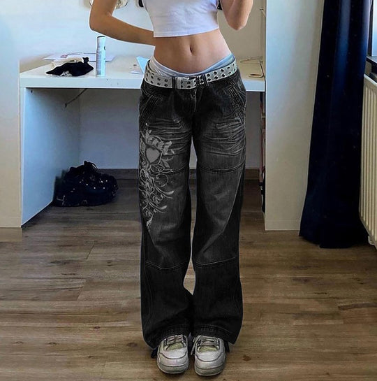 Damen weite Jeans mit einzigartigem grafischen Design EB