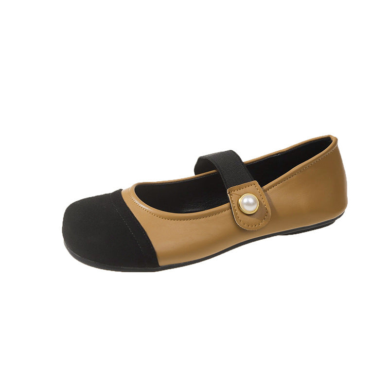Damen Komfortable Ballerinas mit dekorativem Riemen und Perlenausschnitt EB