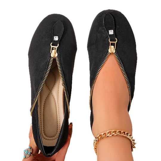 Damen Elegante Slip-On Schuhe mit Reißverschluss EB