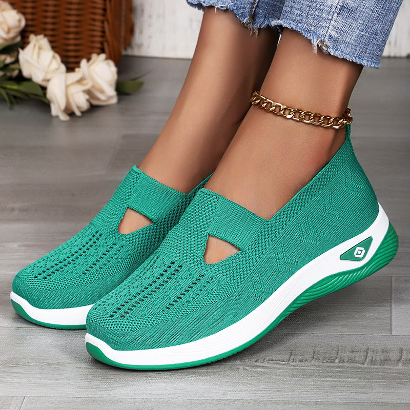 Damen nan leichte atmungsaktive Slip-On Sneaker mit elastischem Strickoberteil und orthopädischer Komfortsohle EB