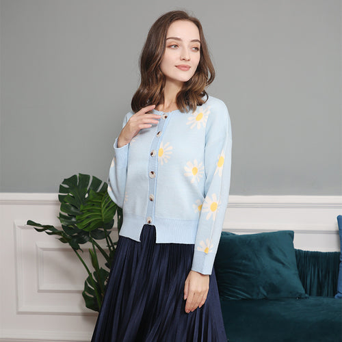Damen Knopfpullover mit Blumenmuster EB