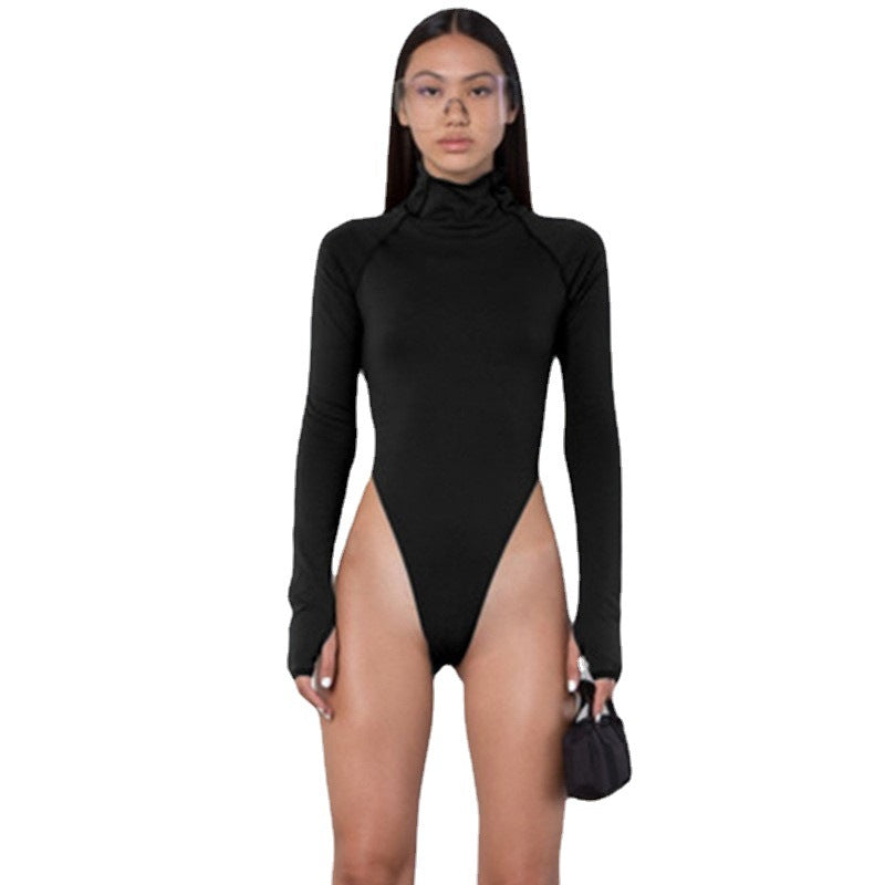 Damen Langarm-Bodysuit mit hohem Kragen und figurschmeichelndem Schnitt EB
