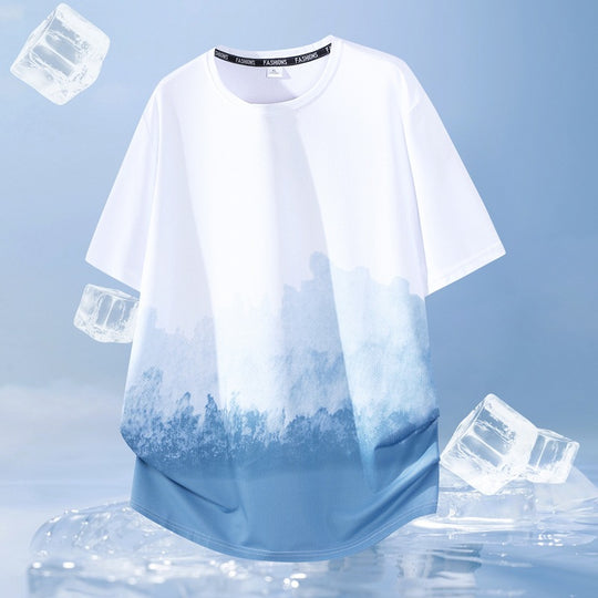 Unisex Nan Oversized Kurzarmshirt mit Aquarelldruck, atmungsaktivem Meshgewebe und legerer Passform EB