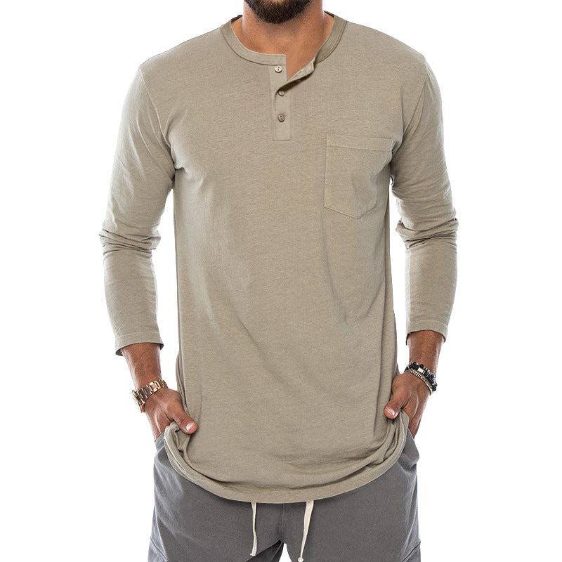 Herren Langarm-Henley-Shirt mit bequemen Knopfdetails und praktischer Brusttasche EB