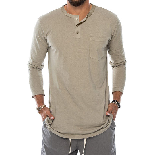 Herren Langarm-Henley-Shirt mit bequemen Knopfdetails und praktischer Brusttasche EB