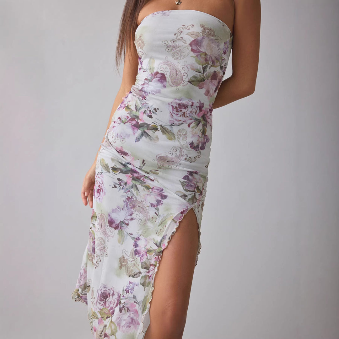 Damen Elegantes Bandeau-Kleid mit floralem Design und asymmetrischem Schnitt EB