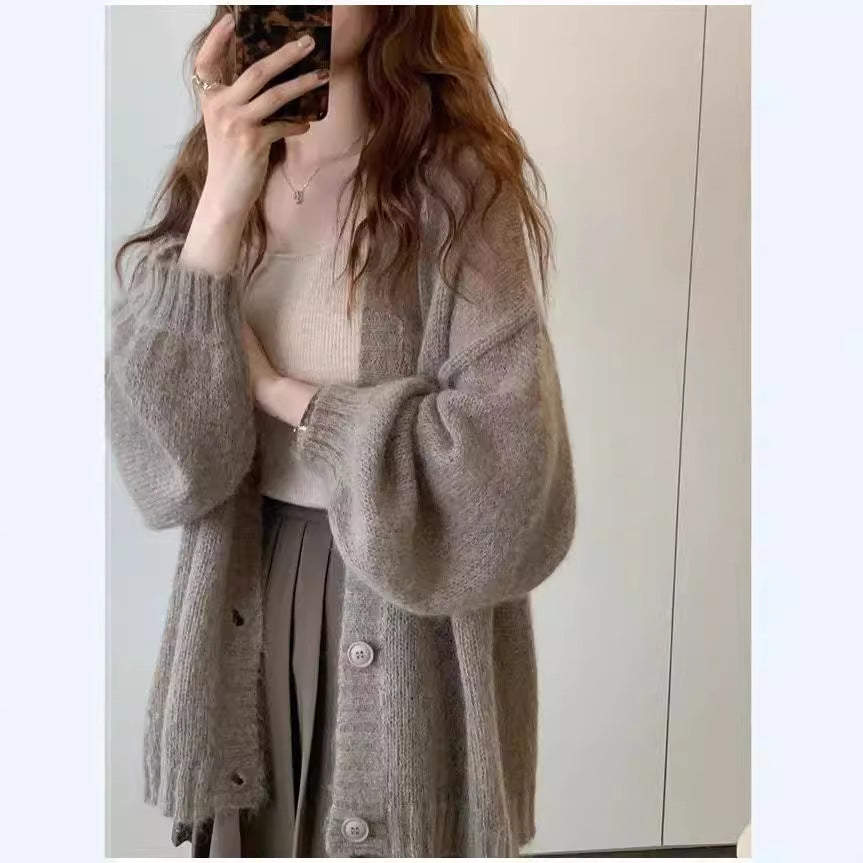 Damen Strickjacke im lässigen Oversized-Stil mit voluminösen Ärmeln und praktischen Taschen EB