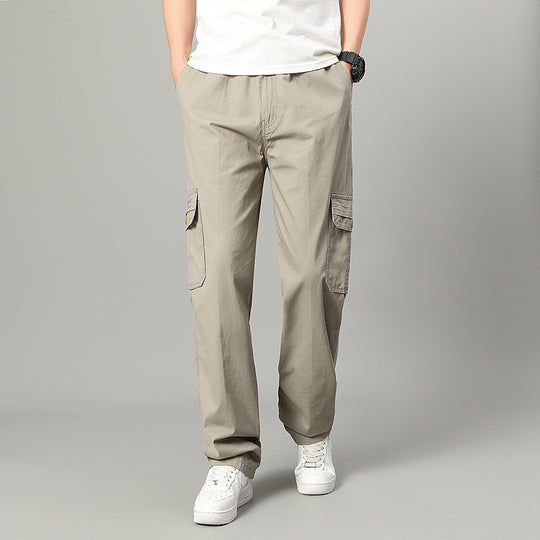 Men's  relaxed cargo pants with multi-pocket utility design and elastic waist EB