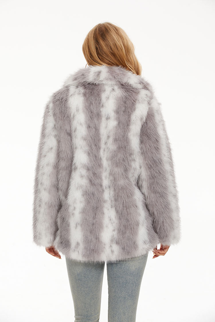 Damen Flauschiger Kunstfell-Mantel mit lockerer Passform und breitem Kragen EB