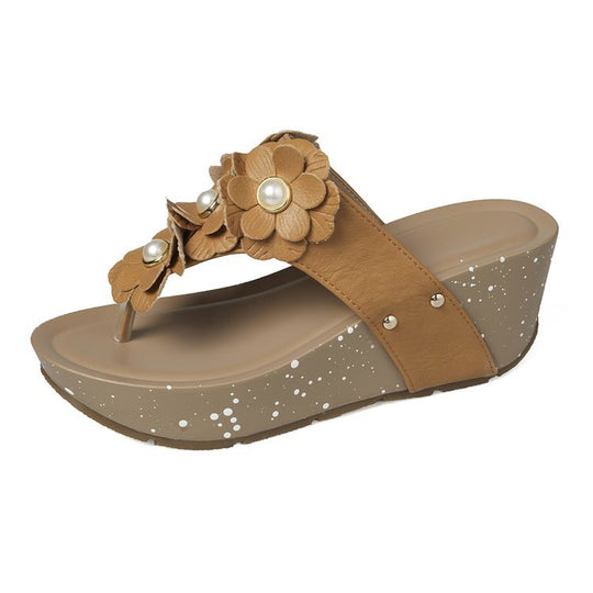 Damen Wedge-Sandaletten mit floralen Verzierungen und bequemer Absatztechnologie EB