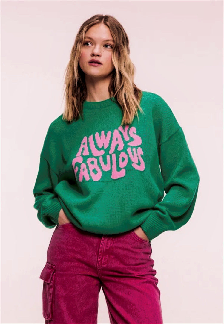 Damen lässiger Pullover mit auffälligem Schriftzug und luftiger Passform EB