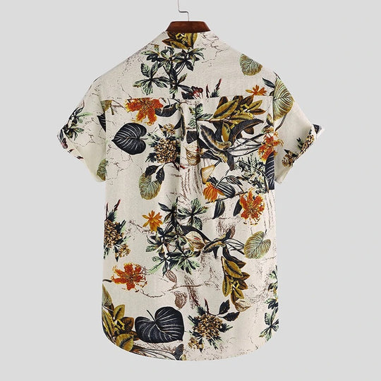 Herren Kurzarm-Henley-Hemd mit floralem Design und hochwertigem Baumwollmaterial EB