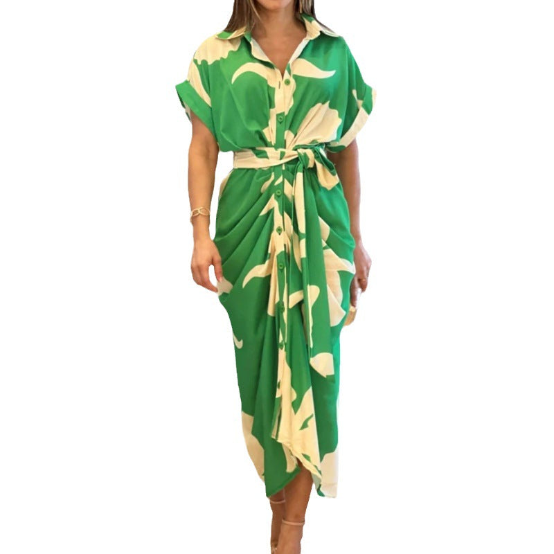 Damen Hemdblusenkleid mit fließendem Schnitt und Taillengürtel Heidi-Mode