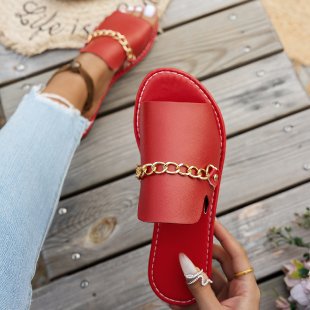 Damen modische Slides mit goldener Kettenverzierung EB