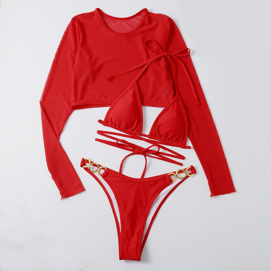 Damen Bikini-Set mit langem Oberteil und verstellbaren Bändern EB