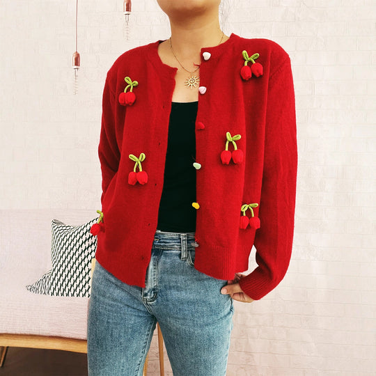 Damen Strickjacke mit fröhlichen Blumenapplikationen EB