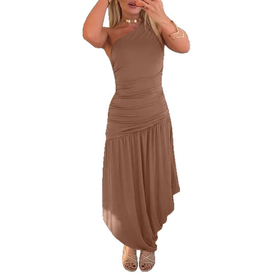 Damen One-Shoulder Maxikleid mit raffiniertem Wickelschnitt EB