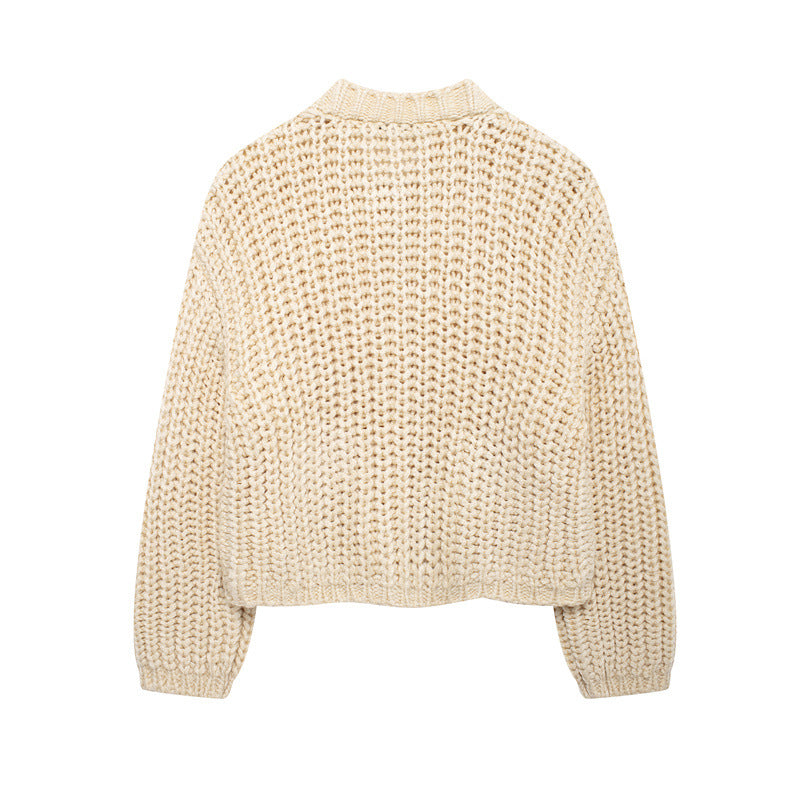 Damen kuschelige Strickjacke mit großen Knöpfen EB