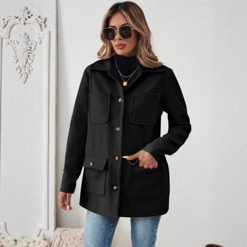 Damen Modische Utility-Jacke mit großen Taschen und goldenem Druck EB
