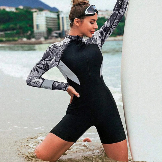 Damen Surfanzug mit langen Ärmeln und floralem Design EB