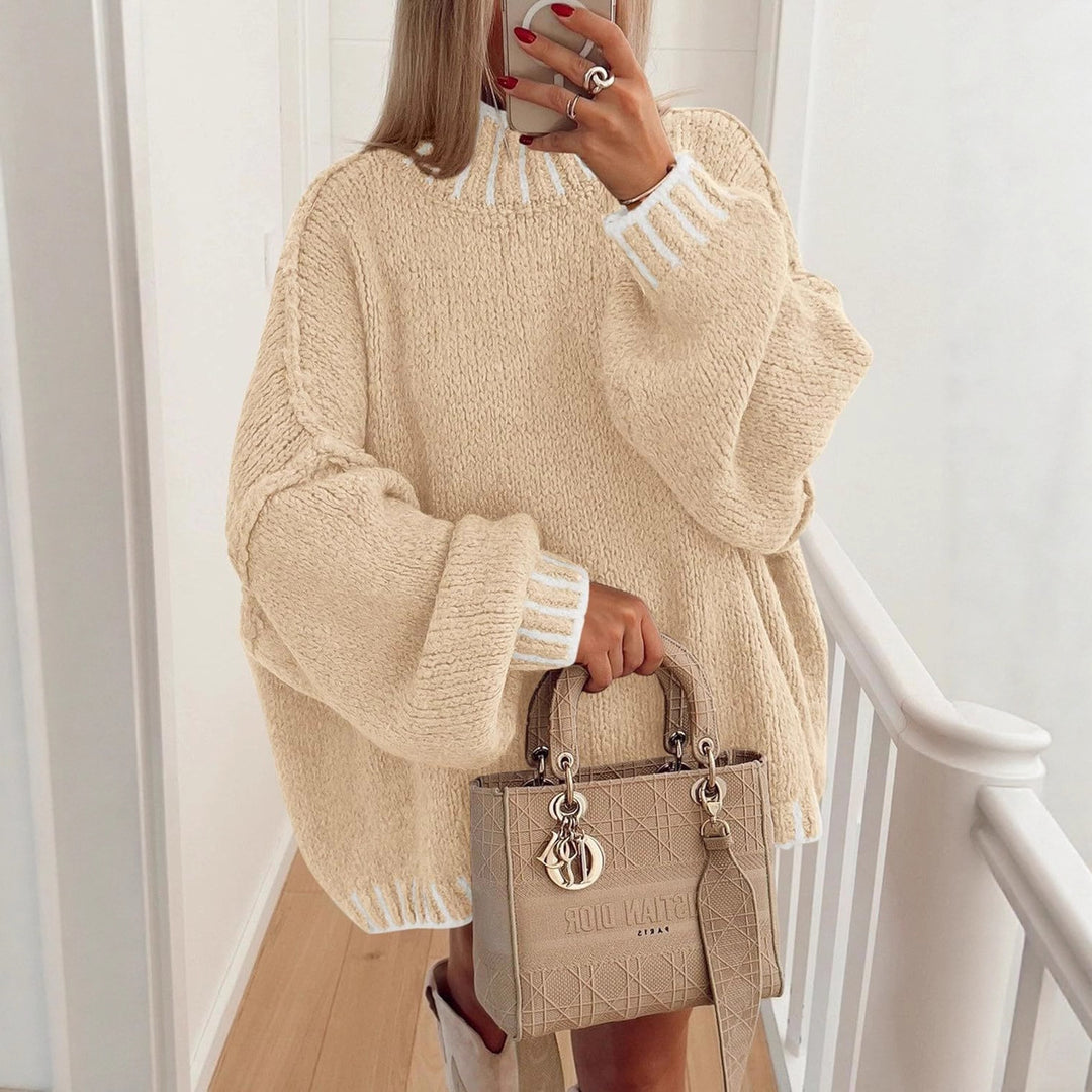 Damen lässiger Grobstrickpullover mit modernem Streifenmuster EB