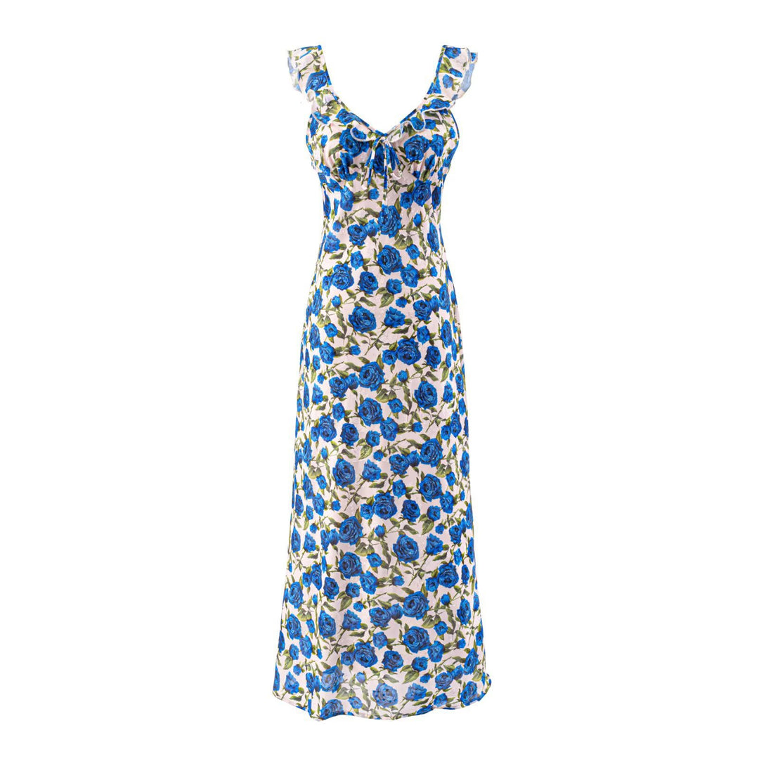 Damen Maxikleid mit floralem Design und verstellbaren Spaghetti-Trägern EB