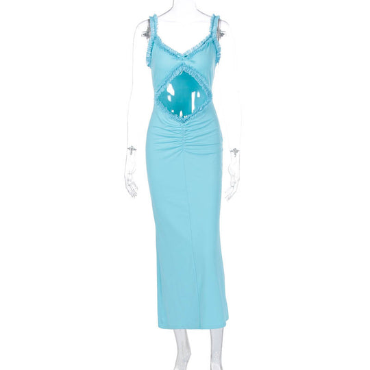 Damen Figurbetontes Wickelkleid mit raffinierten Cut-Outs und Rüschendetails EB