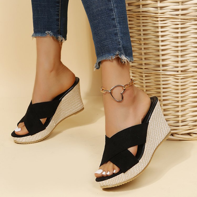 Damen Wedge-Sandalen mit großzügigem Cross-Riemendesign und gepolsterter Sohle EB