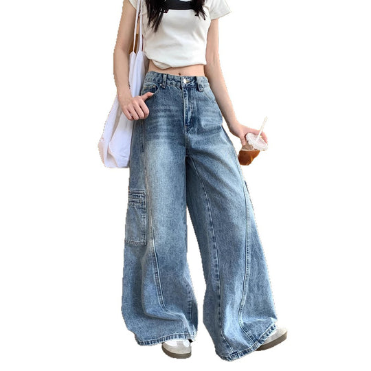 Damen Weite Jeanshose mit tiefem Schritt und praktischen Cargotaschen EB