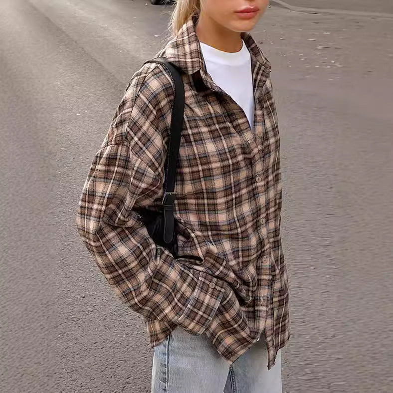 Damen Kariertes Overshirt im lässigen Schnitt mit übergroßen Ärmeln EB