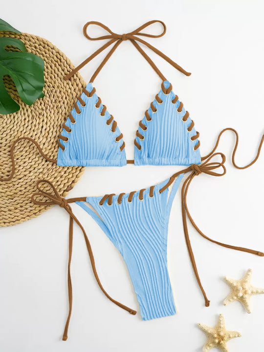 Damen Triangel-Bikini mit raffinierten Schnürdetails und moderner Rippstruktur EB