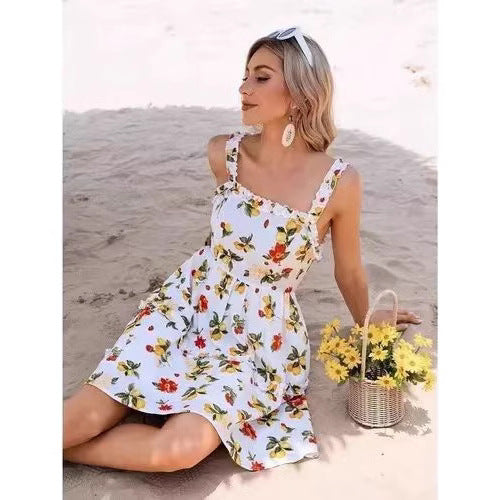 Damen luftiges Sommerkleid mit Blumenmuster EB