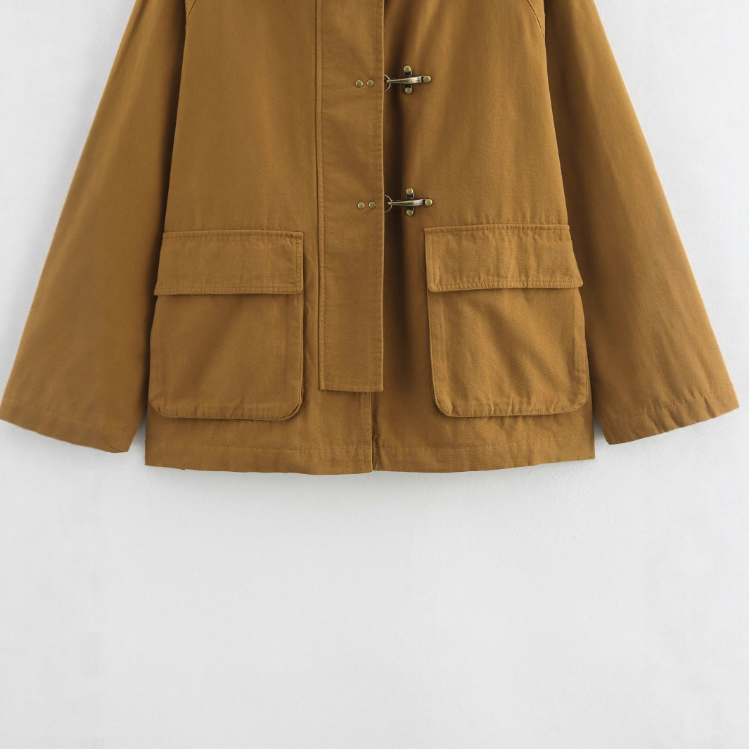 Damen lässige Utility-Jacke mit funktionalen Taschen und praktischer Knopfverschluss EB