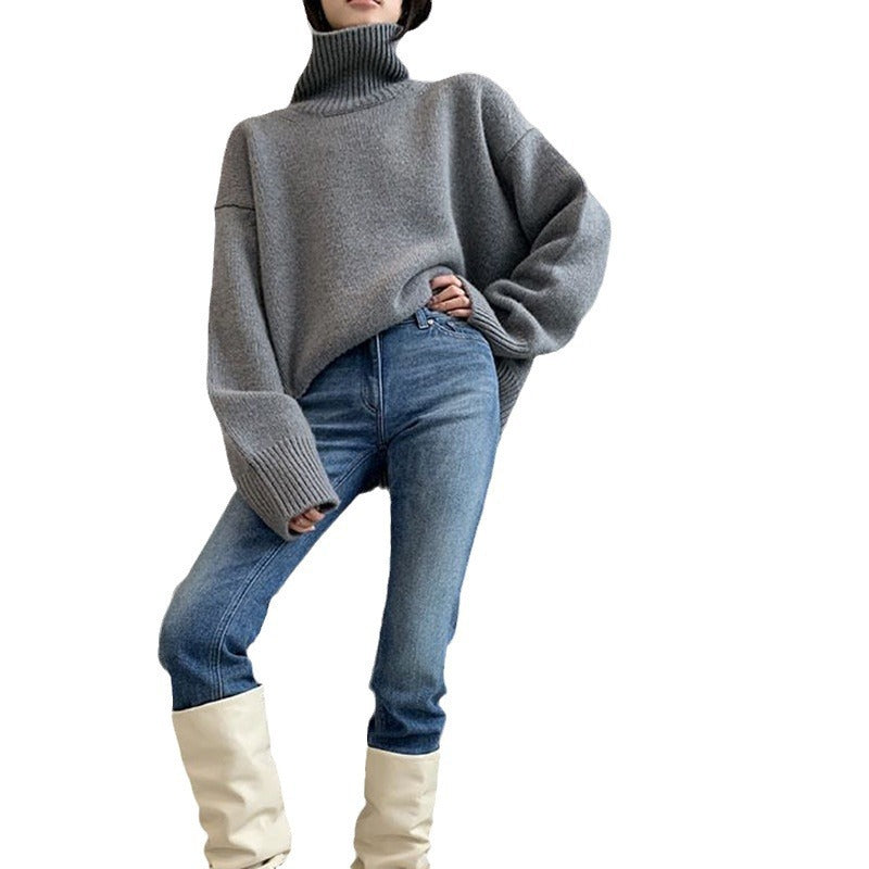 Damen gemütlicher Rollkragenpullover aus feinem Strick EB