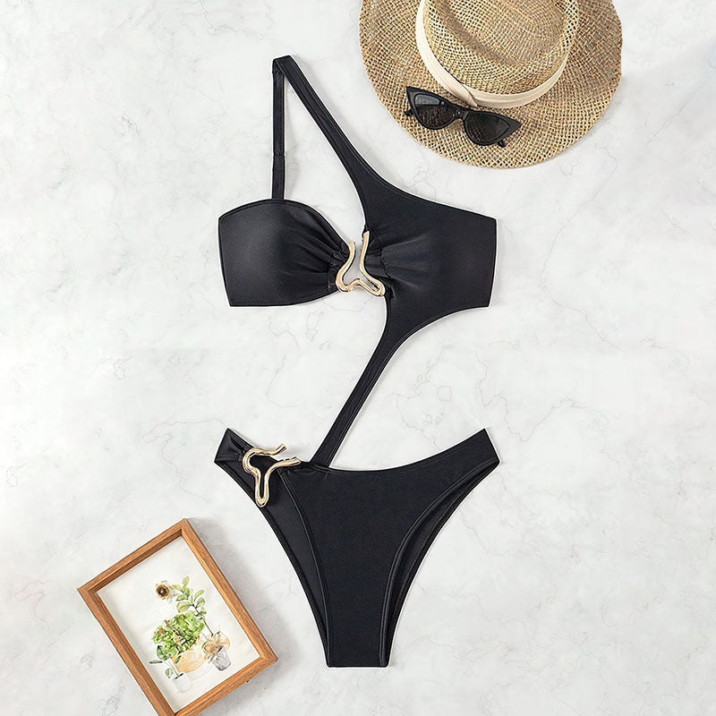 Damen Einseitiger Badeanzug mit innovativem Cut-Out-Design und eleganten Verzierungen EB