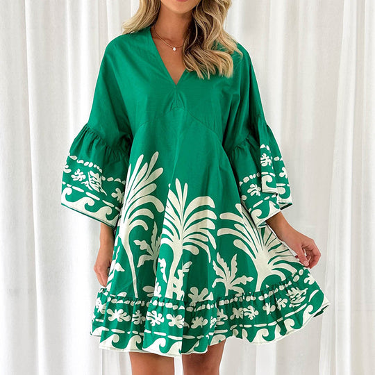 Damen Freizeitkleid mit voluminösen Ärmeln und strukturierten Rüschendetails EB
