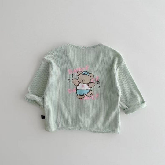 Unisex nan weicher gerippter Strickbaby-Cardigan mit V-Ausschnitt und hochkrempelbaren Ärmeln EB
