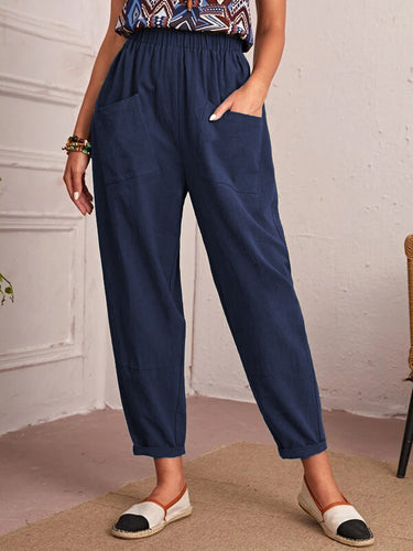 Damen Bequeme Sommerhose mit elastischem Bund und praktischen Taschen EB