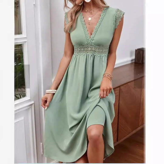 Damen Kleid mit Spitzendetails und lockerer Passform EB