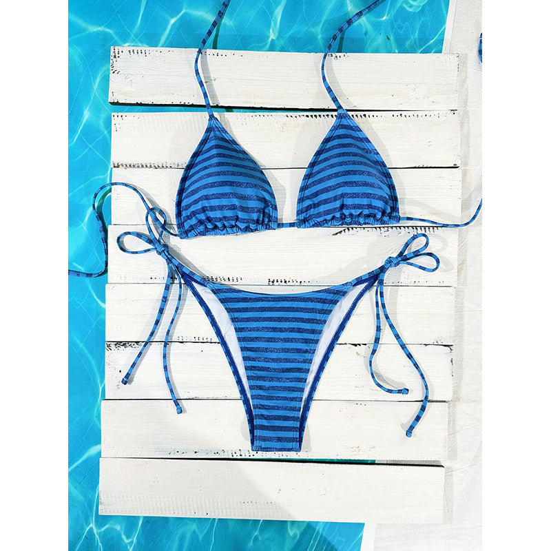 Damen Triangel-Bikini mit verspielten Bindebändern und elegantem Punktmuster EB