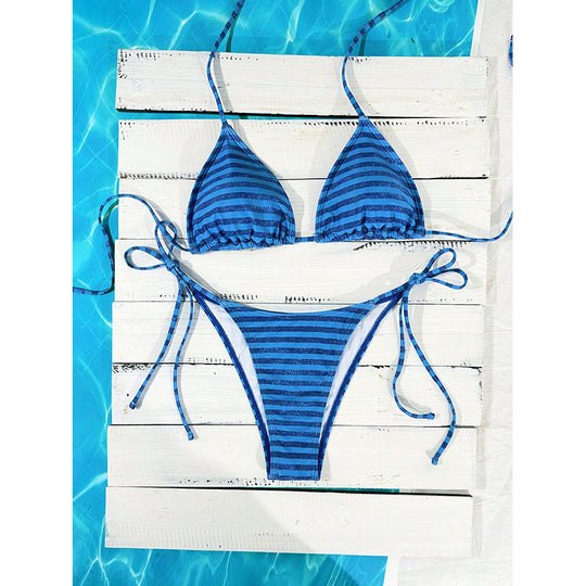 Damen Triangel-Bikini mit verspielten Bindebändern und elegantem Punktmuster EB