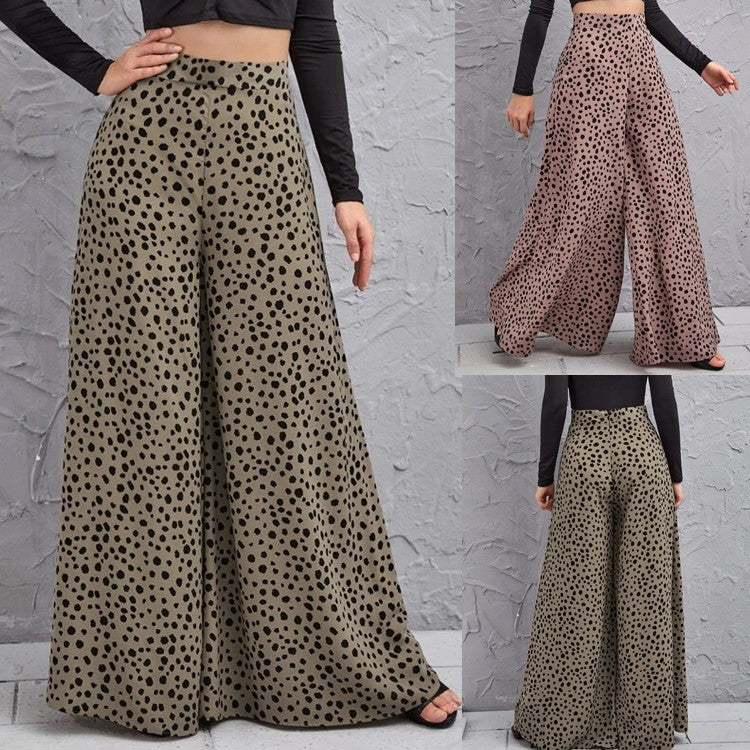 Damen Weite Palazzo-Hose mit modernem Punktmuster und hohem Bund EB
