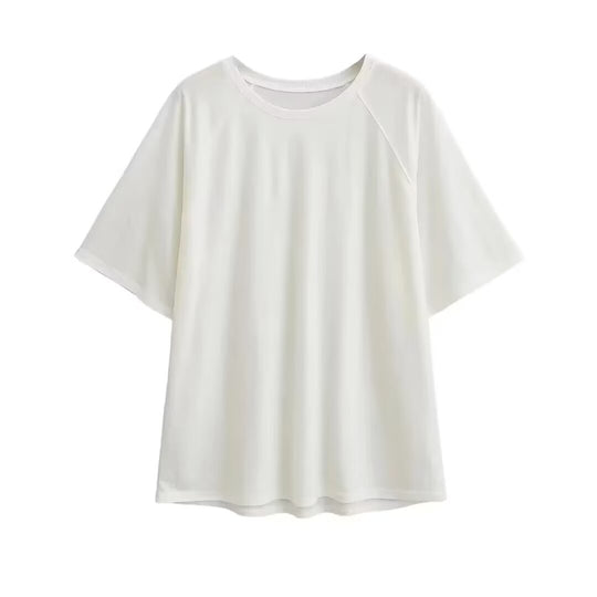 Damen lässiges T-Shirt mit überschnittenen Ärmeln EB